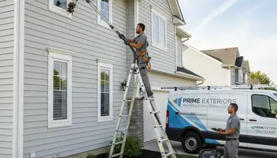 Professional gutter cleaning on vinyl siding home in Brooklyn, NY by Next Level Exteriors