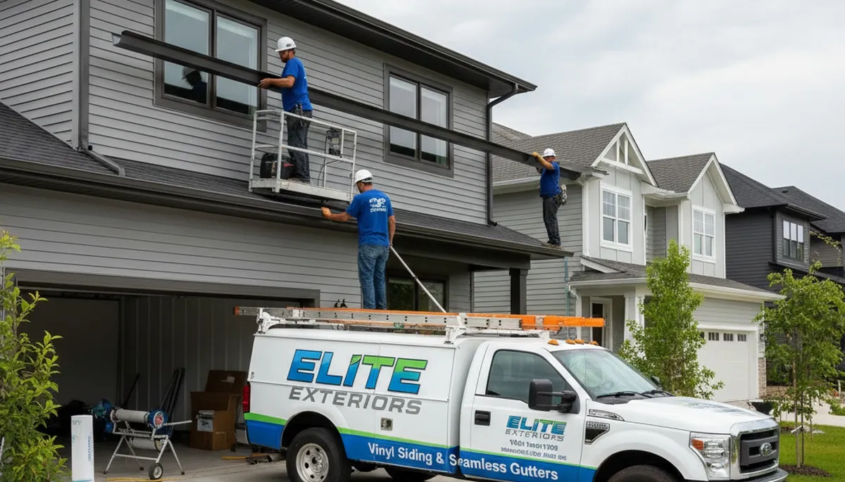 Seamless gutter installation on Brooklyn NY brownstone by Next Level Exteriors vinyl-siding contractors