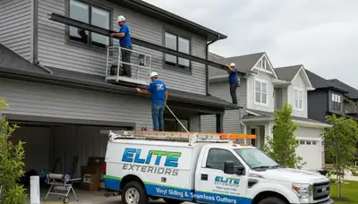 Seamless gutter installation on Brooklyn NY brownstone by Next Level Exteriors vinyl-siding contractors