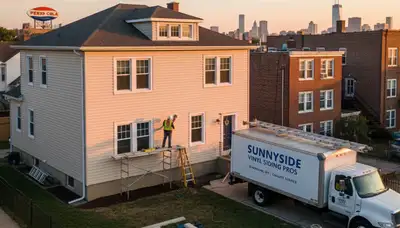 Vinyl siding installation on residential home exterior in Brooklyn, NY
