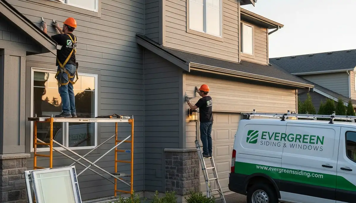 Technician repairing vinyl window frame on Brooklyn NY home exterior by Next Level Exteriors
